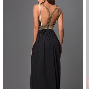 Long Black Low V-neck backless dress